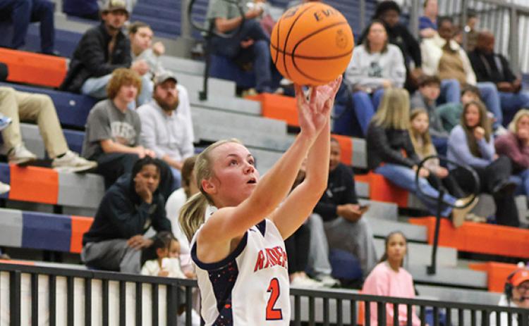 Habersham Central junior Jaden Bailes (2) goes for a three during a basketball game between Apalachee and Habersham Central at the Raider Gymnasium on Tuesday, Jan. 6. (Landen Todd/Staff)