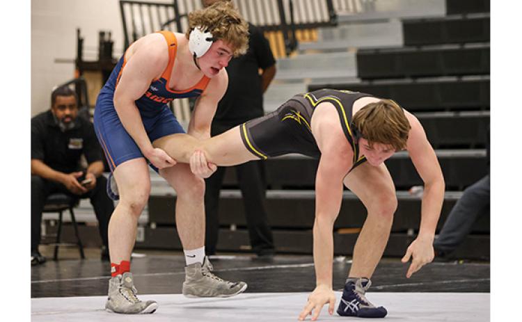 Habersham Central senior wrestler Jayden Garrison in action during the tournament. (Landen Todd/Staff)