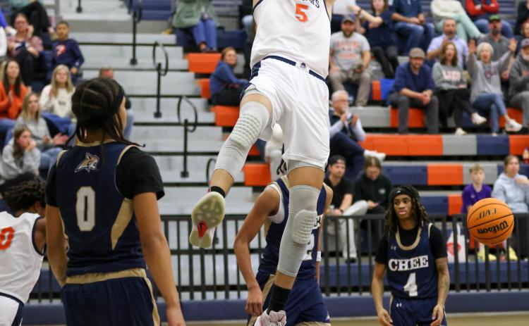 Habersham Central senior forward Jake Mihalick (5) dunks the ball during a basketball game between Apalachee and Habersham Central. Mihalick has committed to play basketball with North Greenville University. (LANDEN TODD/Staff)