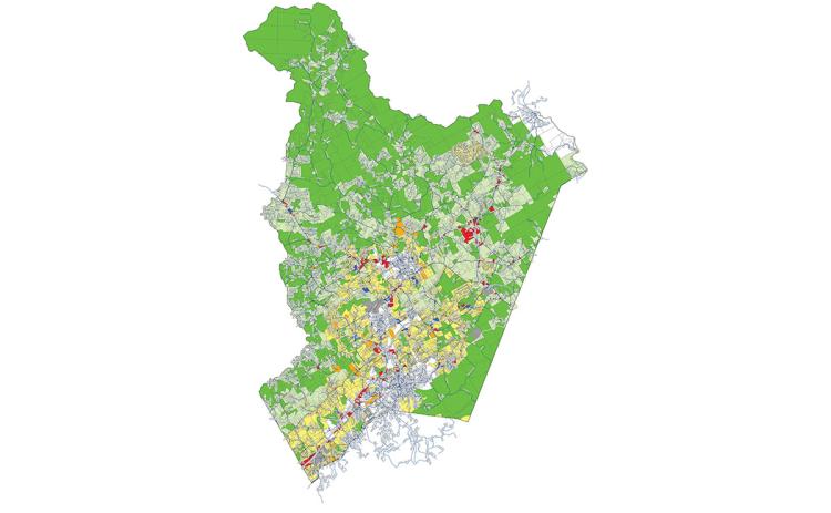 Changes to the Unified Development Ordinance include the elimination of the Conservation Subdivision zoning district, placing those properties in the Agricultural district, bright green on the draft map. (Submitted)