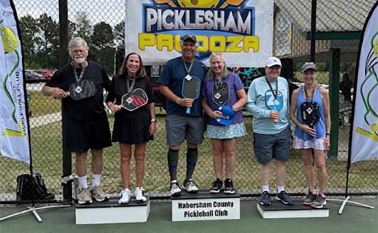Mixed Doubles winners: Peggy and Alan Kuniansky (silver); Pam and John Tokarz (gold); Paula Sanders-Benenati and Carl Carothers (bronze) all pose during its fourth annual PickleSham Palooza. (Submitted)