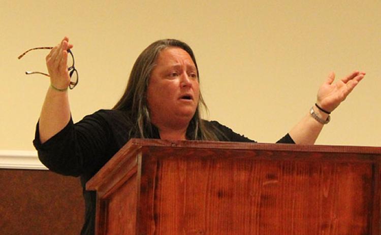 Alice Venter, former mayor and council member on Baldwin’s City Council, expressed frustration during Tuesday’s regular meeting public comment section. Her complaint stemmed from a letter written by Mayor Doug Faust to County Manager Tim Sims about Councilman Joe Elam’s communication with the county. (Hannah Caudell/Staff)