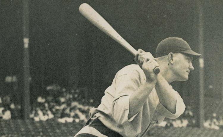 Johnny Mize swings the bat as he plays for the Rochester Redwings. Many historic photos from Mize’s career are available to view in the Johnny Mize Athletic Center and Museum. (File)