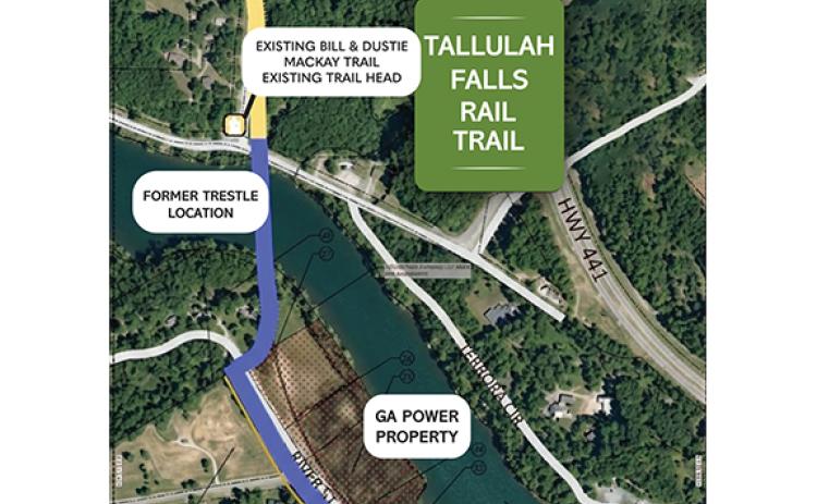The trail will cross over the existing railroad pylons in Tallulah Falls Lake onto property Demorest is seeking to acquire for a water treatment plant. (Kristen Adkinson/Staff)