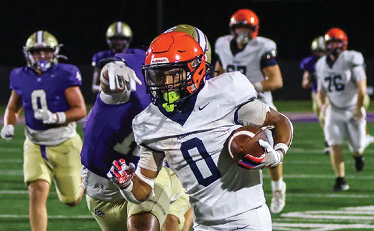 Habersham Central sophomore running back Braiden Shook (0) runs during a football scrimmage between Habersham Central and Lumpkin County at Cottrell Field on Friday, Aug. 7. (Landen Todd/Staff)