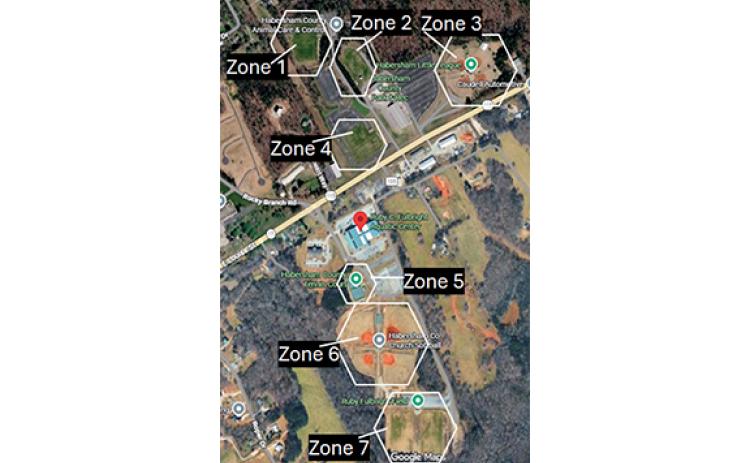The Habersham County Parks and Recreation parcels were split into zones for the project. Zones 3, 4, 6 and 7 are proposed for the LED lighting project. (Submitted)