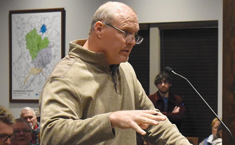 Keith Cook, owner of Cook Construction, speaks at a Cornelia commissioners meeting last December. (Hannah Caudell/Staff)
