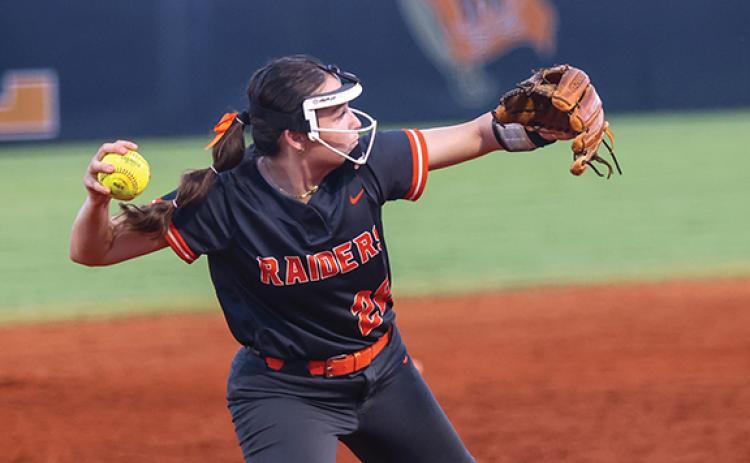 Habersham Central infielder Hailey Bochat (22) throws the ball during a softball game between Apalachee and Habersham Central at Raider Stadium on Tuesday, Sept. 1. (Landen Todd/Staff)