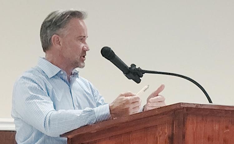 Baldwin city engineer Fletcher Holliday recommends the council pursue state funding to match a grant to pay for upgrades to the city's wastewater treatment plant. (Denise Etheridge/CNI News Service)