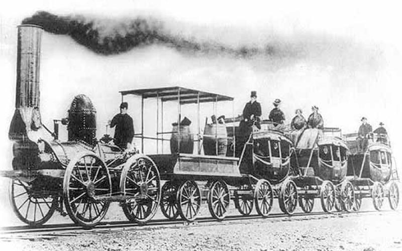Shown is the first railroad locomotive in which Jarvis Van Buren had a role in assembling. It made its historic run from Schenectady to Albany, New York, on Aug. 9, 1831.