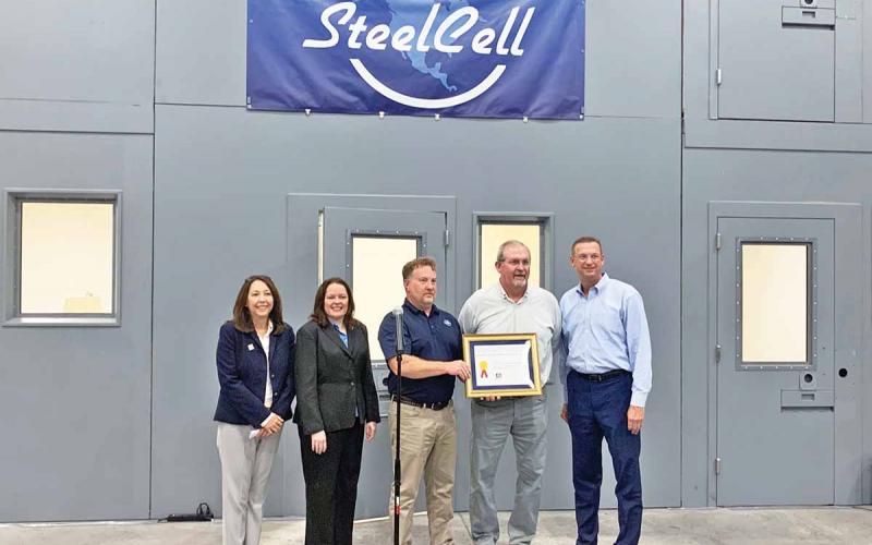 Shown, from left, are Dina Molaison, senior international trade specialist with U.S. Commercial Service, International Trade Administration; Amy Ryan, senior international trade specialist with U.S. Commercial Service; Ray Handte, vice president and COO of SteelCell of North America Inc.; Mike Smith, president and CEO of SteelCell of North America Inc. and U.S. Rep. for Georgia’s 9th Congressional District Doug Collins.