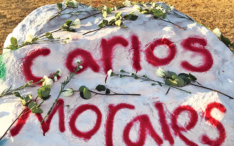 A rock at Habersham Central High School was dedicated to classmate Carlos Morales, who was killed in a car crash on Wednesday morning.