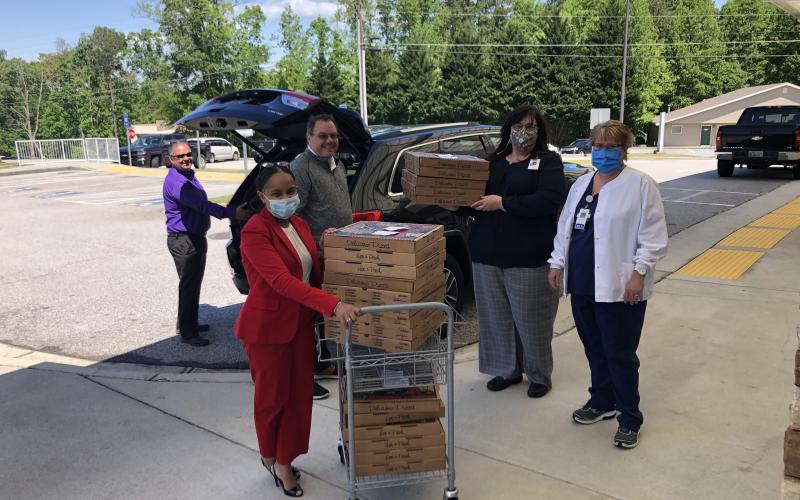 Healthcare workers at Habersham Medical Center appreciated the pizzas on Wednesday.