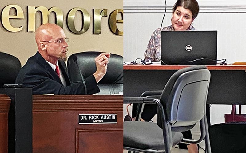 Demorest Mayor Rick Austin (left photo) requested a motion for the termination of City Manager Kim Simonds (right photo) at Tuesdsay’s city council meeting.