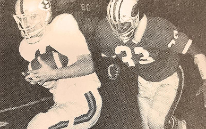 While better known for his hard-hitting defense, Habersham Central’s Jerry Pulliam (left) played a little offense from time to time as well.