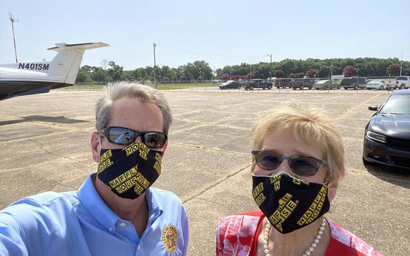 Gov. Brian Kemp (left) and Georgia Public Health Commissioner Dr. Kathleen Toomey (right) embarked on a statewide tour to promote mask use on July 1. They promoted their mask-wearing mission on Twitter.