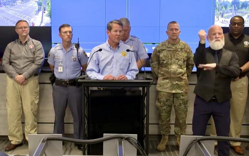 Gov. Brian Kemp discusses the state’s response to protests over police brutality and racial injustice at the State Operations Center in Atlanta on June 2.