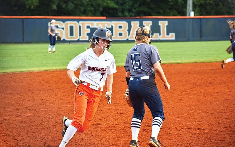 Habersham Central’s Sadie Hawkins comes around to score against White County High School on Monday.