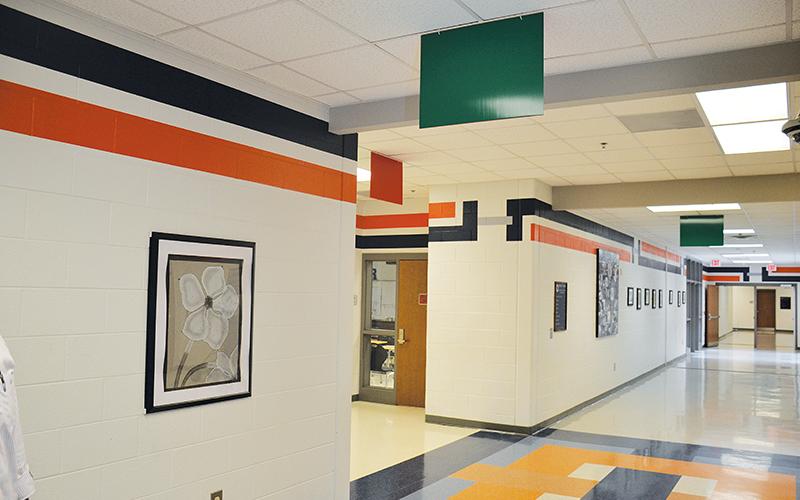Green and red signs will indicate which way students should walk in Habersham Central’s one-way hallways.