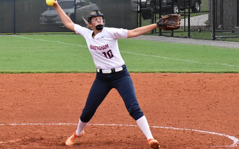 Habersham Central’s Kyla Quiles pitches during a home game Aug. 25. Quiles pitched well in an 8-inning loss to Buford.