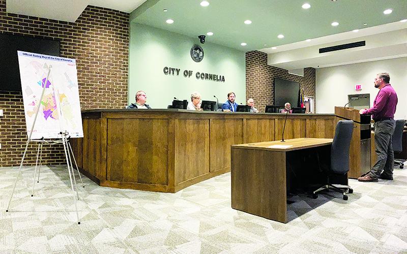 Civil Engineer James M. Smith with J.M. Smith Engineering LLC makes an argument before the Cornelia City Commission on Tuesday to rezone two properties for additional housing.