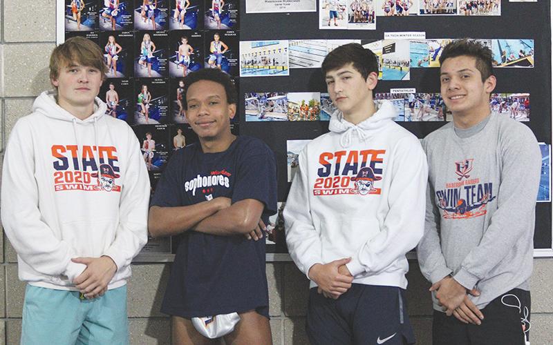 Habersham Central swimmers (from left) Haydn Tatum, Obed Miranda Harrigan, Matt Cochran and Josh Martinez have qualified for the state meet in all relay events, including the 200 medley, 200 freestyle, and 400 freestyle. RANDY CRUMP/Special