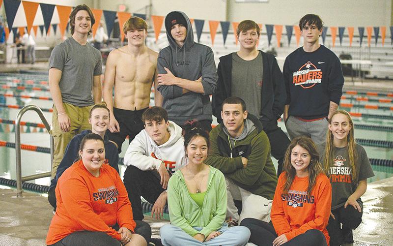 Habersham Central’s senior swimmers are (middle row from left) Lauren Nelson, Josh Llanas, Ryan Pastman and Ayla Maughon. Back row are (from left) Matthew Thurmond, Haydn Tatum, Jacob Watts, Clay Parker and Austin Thompson. Front row are assistant coach Ashley Powell, manager Varunya Amphaychith, head coach Lacie Long. RANDY CRUMP/Special