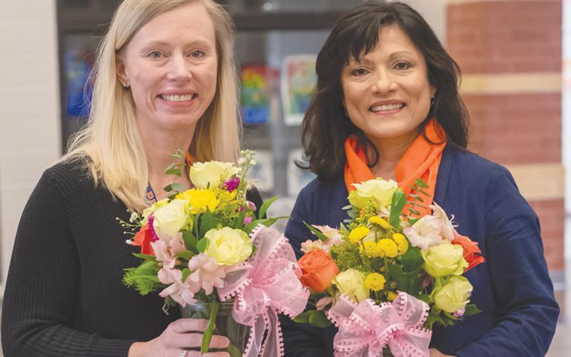 Habersham Central Teacher of the Year Lindsey Welborn (left) and Support Person of the year Rosa Gaines were honored at the school last week.