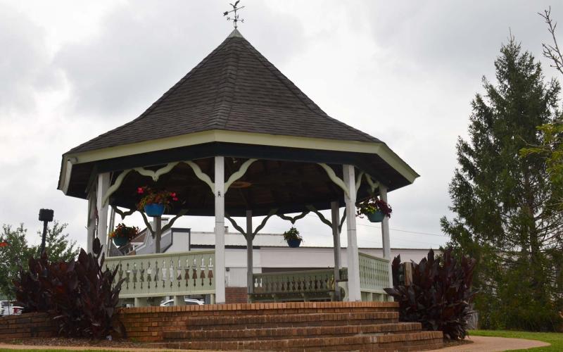 Clarkesville’s iconic gazebo would have to be moved and rebuilt in another spot  to accommodate the latest master plan for downtown Clarkesville. BRIAN WELLMEIER/Staff