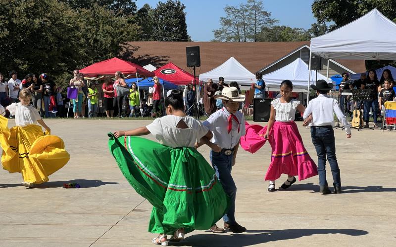 Fifth graders from Baldwin Elementary performed a traditional Mexican dance at the first Hispanic Heritage Month Celebration in Cornelia on Sept. 24. AMARIS E. RODRIGUEZ/Staff
