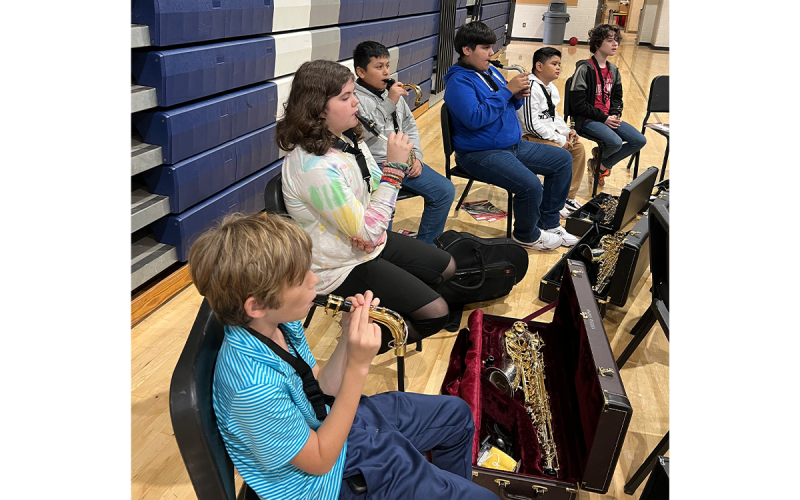 saxophone players (from left) Alex Chambliss, Kaylen Culberson, Angel Rivera Hernandez, Kevin Jacobo, Bryan Alaya-Rios and Connor Spence get their groove on. NANCY SIMMONS/Submitted
