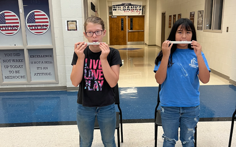 Sidney McCalmon and Arianna Abonza Aguirre play the flute. NANCY SIMMONS/Submitted