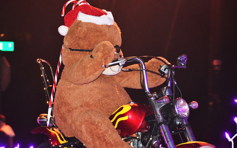 It’s not quite Christmas without a huge teddy bear on a Harley.  MATTHEW OSBORNE/Staff