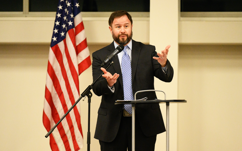  John Borrow delivers the opening remarks at Thursday’s American Values Dinner, hosted by Piedmont University. ZACH TAYLOR/Special