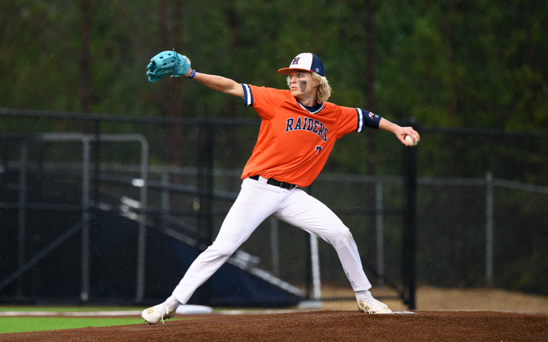 Habersham Central’s Maverick Chitwood fires to the plate against Jackson County earlier this saeson. Chitwood earned his first varsity win against Lanier on Friday night. ZACH TAYLOR/Special