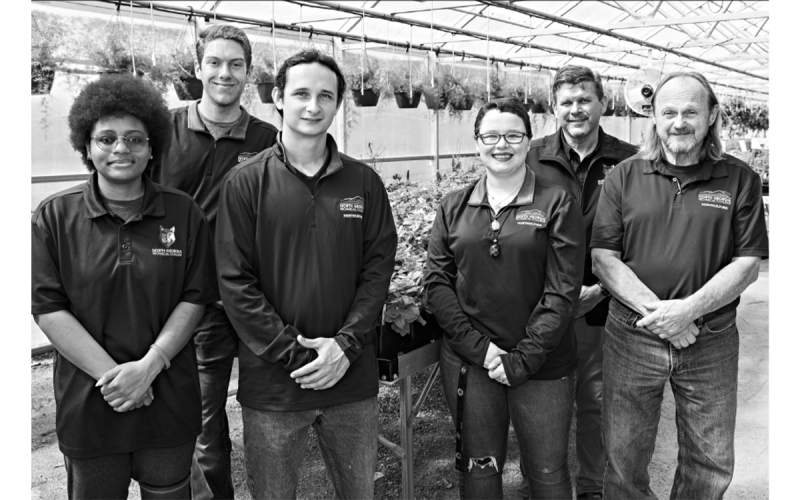 Shown from left are Malachite Riley, Hayden Bone, Valentino DiGiorgio, Caroline Williams, Jeff Wilbanks, horticulture instructor and advisor; and Rodney Nicholson. Not pictured are Ansley Anglin and Nick Makres. AMY HULSEY/Submitted