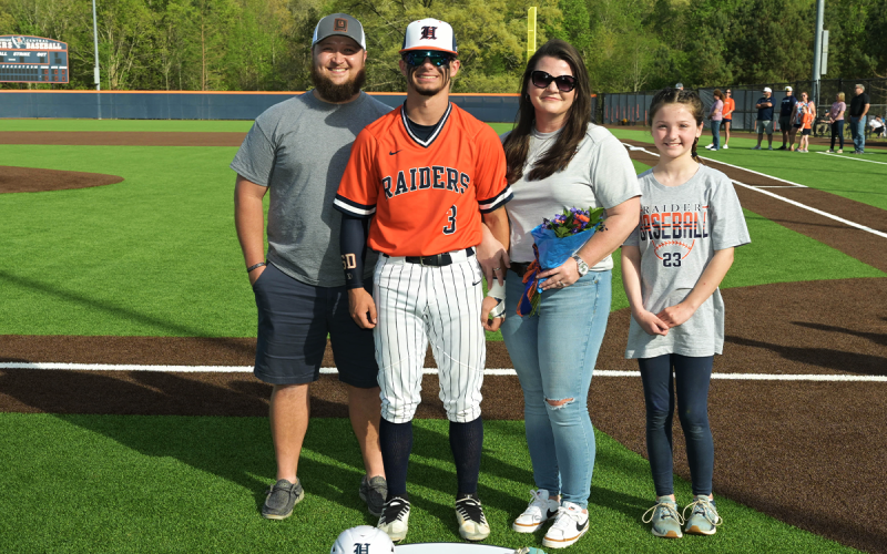 Mason Dawe was escorted on Senior Day by his parents, Christan and Craig Tanner, and his sister Riley. Also in attendance were Mason’s grandparents, Leigh and Darrin Johnston, Sonya and Ricky  Tanner and great-grandmother Polly Earle. RANDY CRUMP/Special