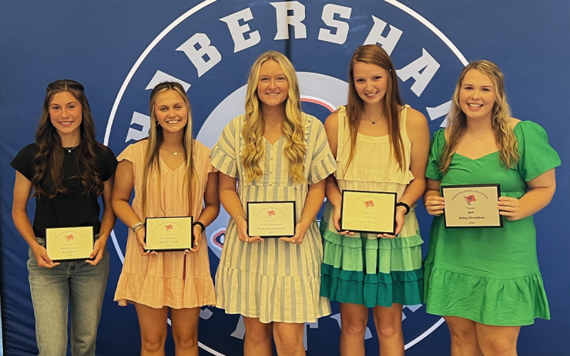 Habersham Central girls tennis honorees (from left) include Ava Saxon, Lyndee Carver,  McKenzie Chitwood, Maddie Rafferty and Abbey Donaldson. ROB WALLACE/Submitted