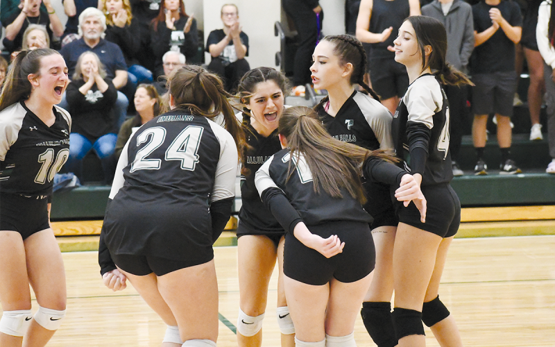 Tallulah Falls’ volleyball team (celebrating a point during the state semifinals) won the state championship in 2022. FILE