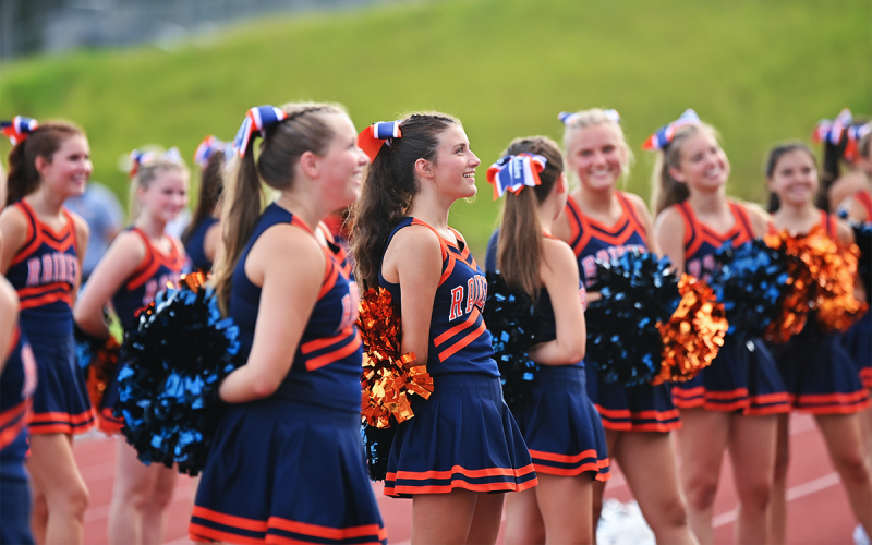Habersham Central cheerleader Allison Highsmith smiles as she and her teammates take in the atmosphere of the season’s first game. TOM ASKEW/Special