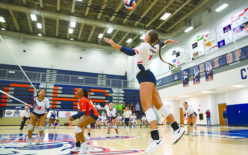 Habersham Central’s MaryKate Bush gets airborne as she hits the ball to the opposing side. ZACH TAYLOR/Special