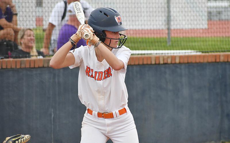 Habersham Central’s Karsen Wade gets ready for the pitch during Tuesday’s game against North Forsyth. LANG STOREY/Staff