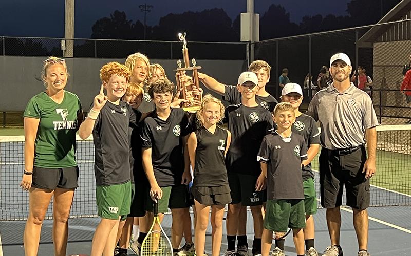Tallulah Falls’ middle school tennis team celebrated a championship Wednesday. TFS ATHLETICS/Submitted