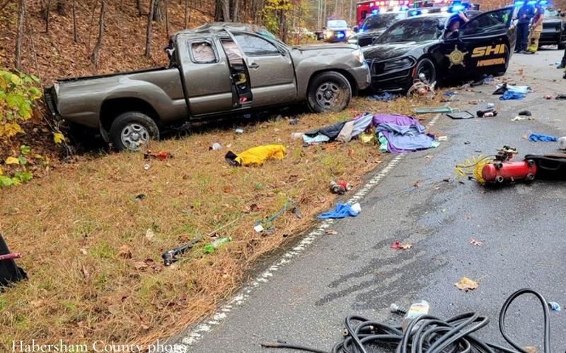 The road was a mess after officers had to use a PIT manuever to stop a burglary suspect Monday. HABERSHAM COUNTY/Submitted