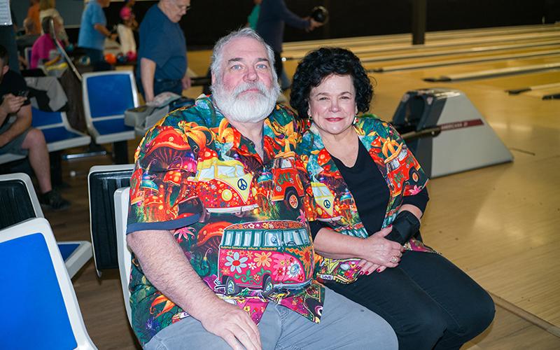Gary Ricketson and Kathleen Cheek wear matching Volkswagen Bus Hawaiian shirts to bowling league night on Monday. ZACH TAYLOR/Special