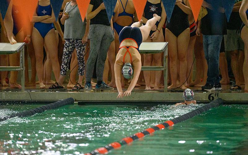 Habersham Central’s Lyndee Carver dives into the pool during the Women’s 200-yard Free Relay event. ZACH TAYLOR/Special