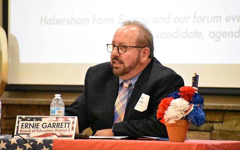 Ernie Garrett speaks at the Farm Bureau political forum.