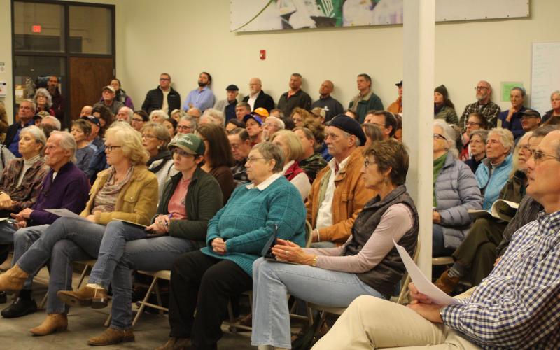 Megan Broome/The Clayton Tribune. Over 150 people turned out for a public forum on proposed changes in management and policy that would affect thousands of acres of National Forest Service land in Rabun County.