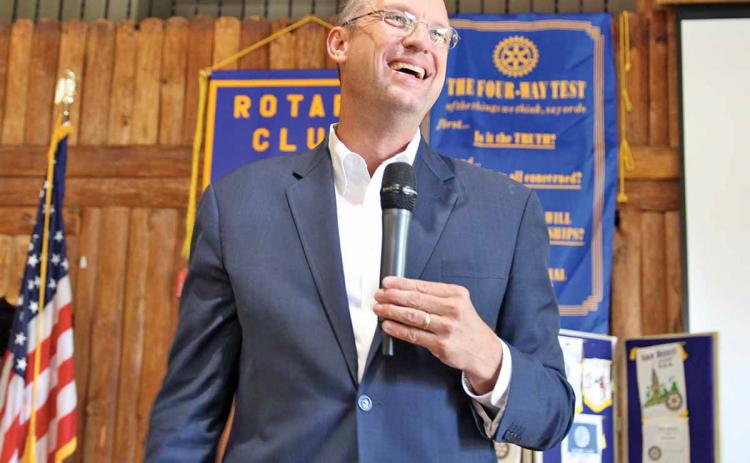 Rep. Doug Collins addresses an audience gathered Thursday for the regular weekly meeting of the Rotary Club of Habersham County. (Photo/ERIC PEREIRA)