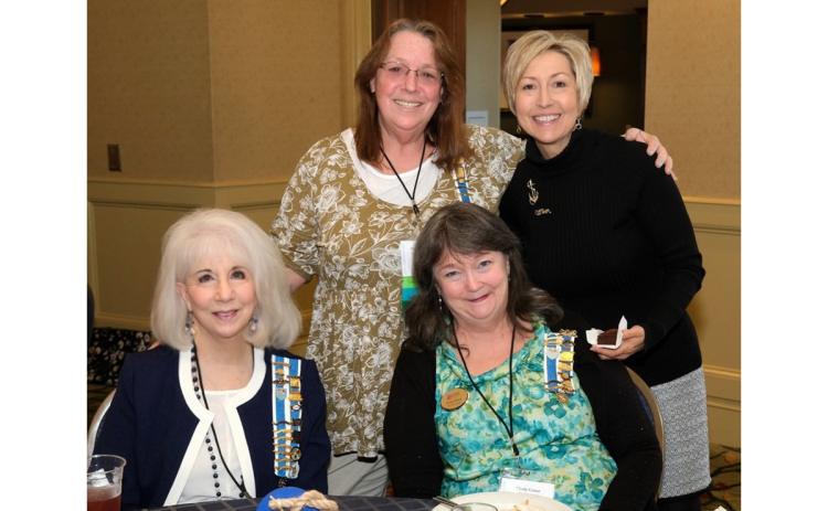 Tomochichi Chapter members Lynn McCollum, Kay Brown and Cindy Grace are shown with State Regent OB McCorkle. DWIGHT DOVER/Submitted